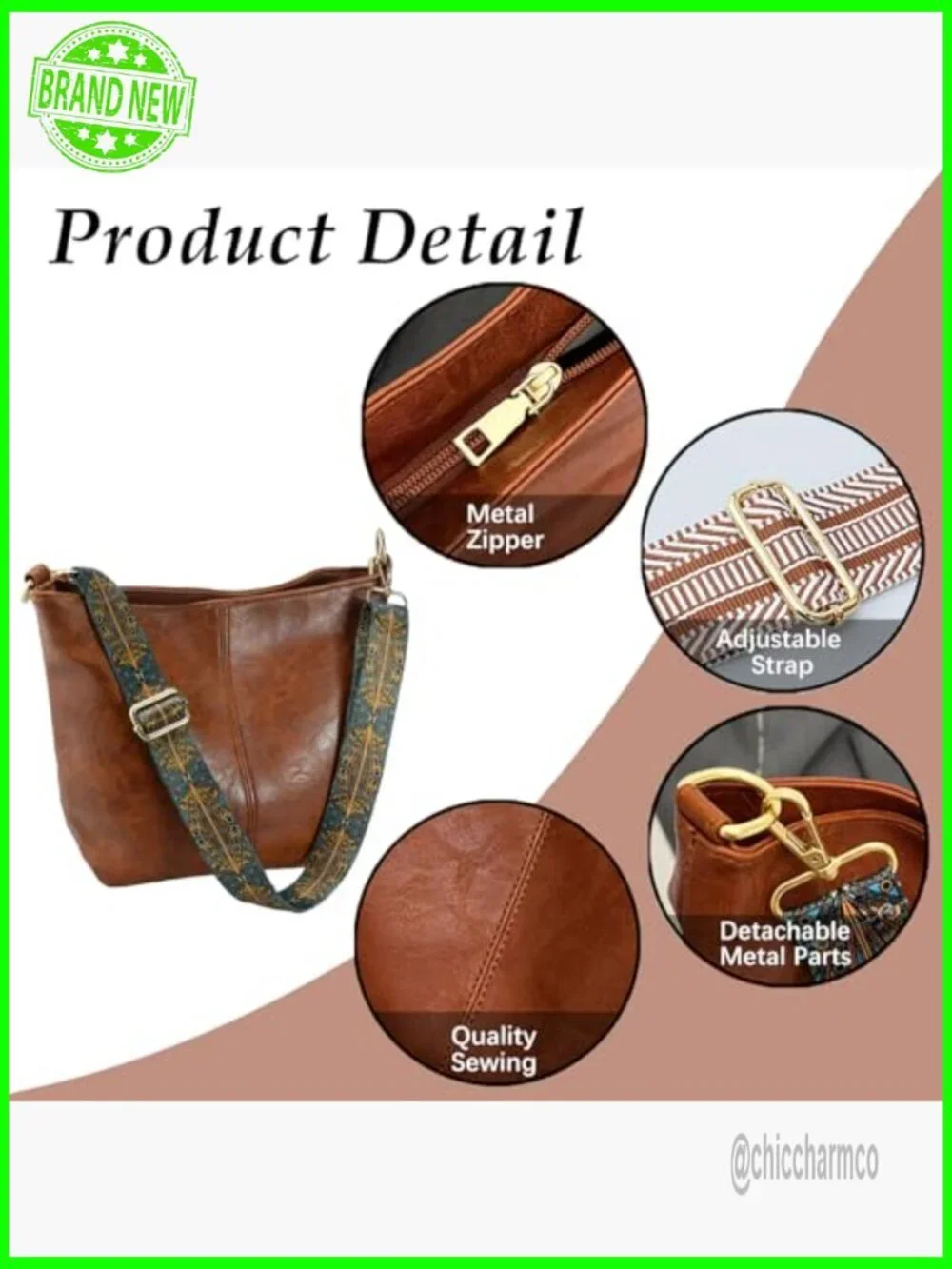 Vegan Leather Crossbody Hobo Bag with Adjustable Guitar Strap